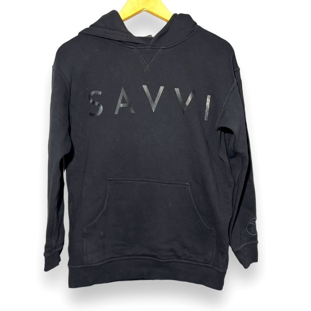 Savvi | Black Super Comfy Hoodie with graphic on arm and front Medium